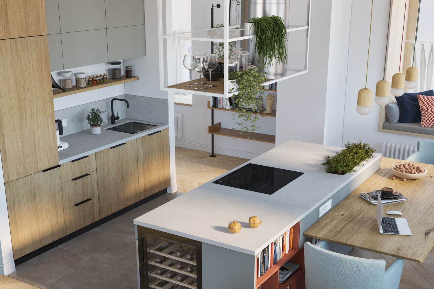 Кухонный остров с рабочим местом и хранением в квартире 102 м&sup2;